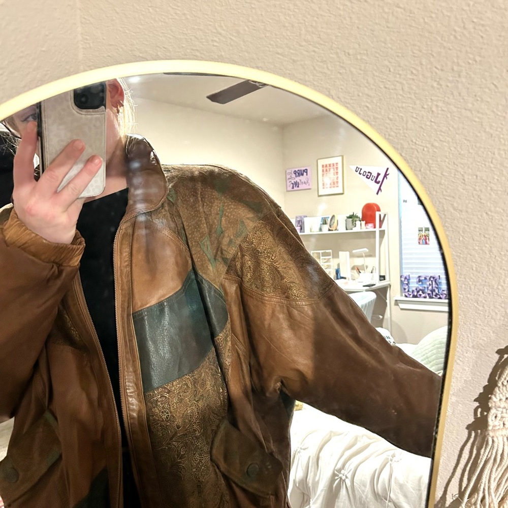 100% Leather Brown Patchwork Jacket - image 7